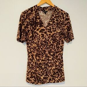 Lafayette 148 New York Animal Print Ruched Top Size Small